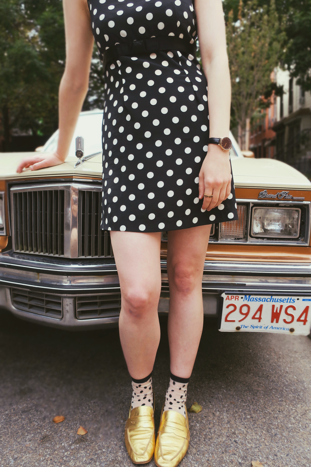 polka dots | polka dot dress | vintage car